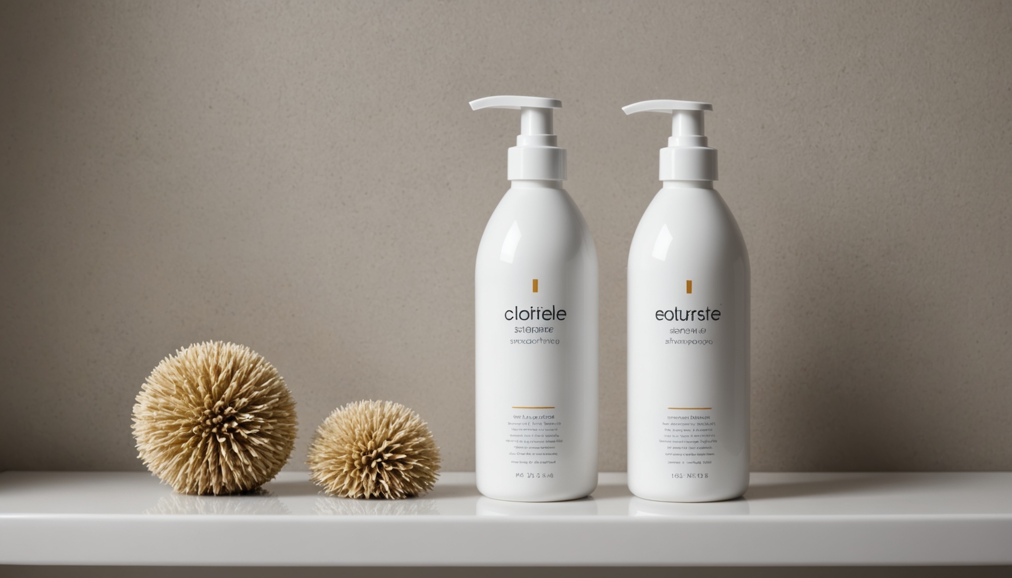 Flacon de shampoing sur une étagère de salle de bain, illustration soin capillaire