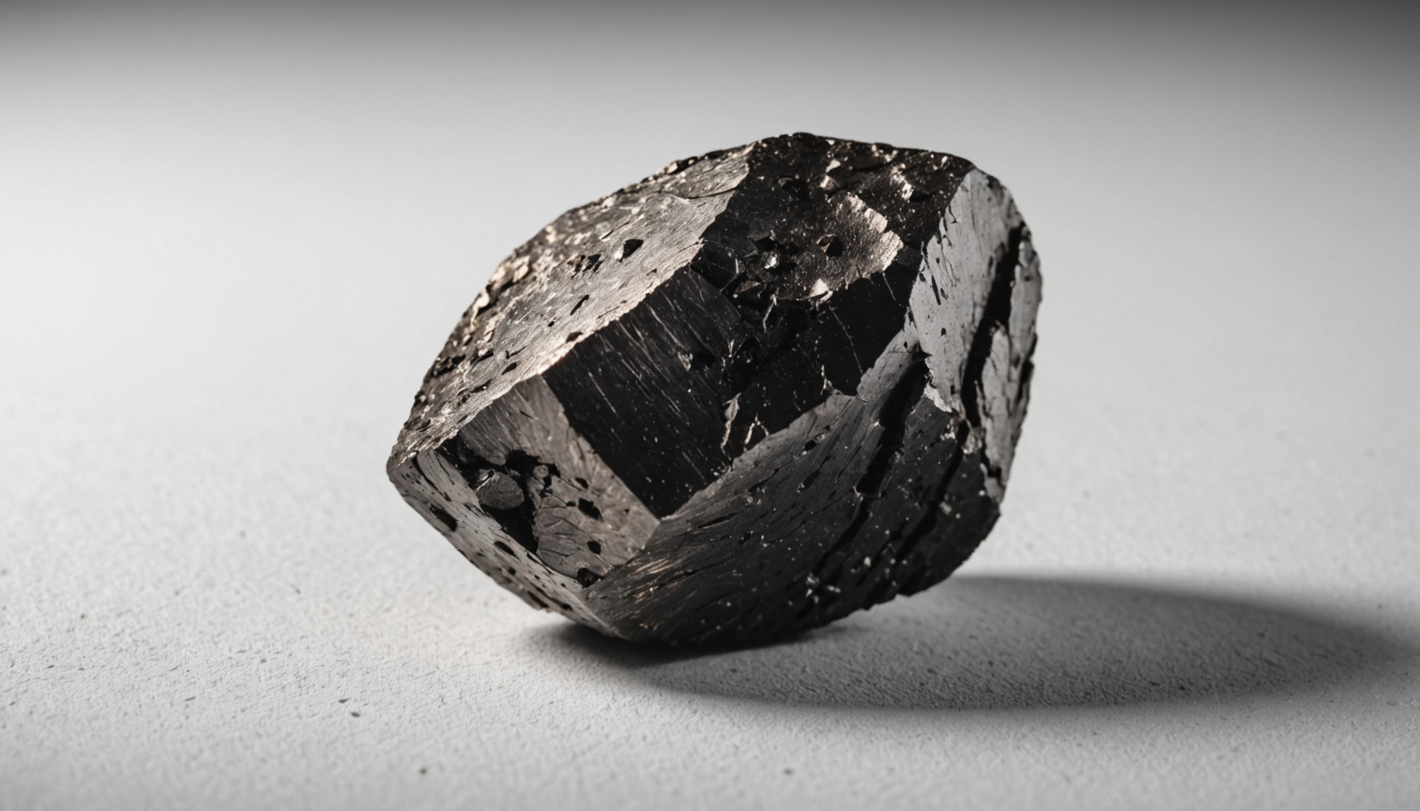 Fragment de meteorite carbonee sur une surface de laboratoire