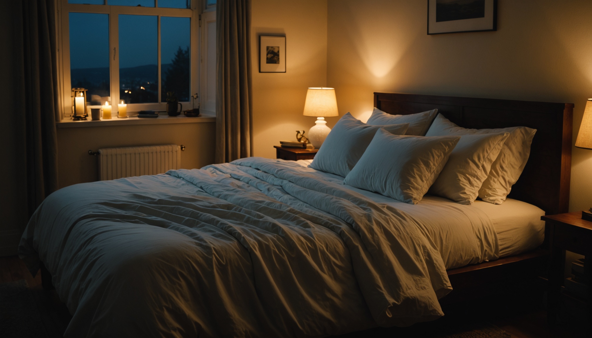 Chambre à coucher calme et sombre illustrant le sommeil et le bien-être