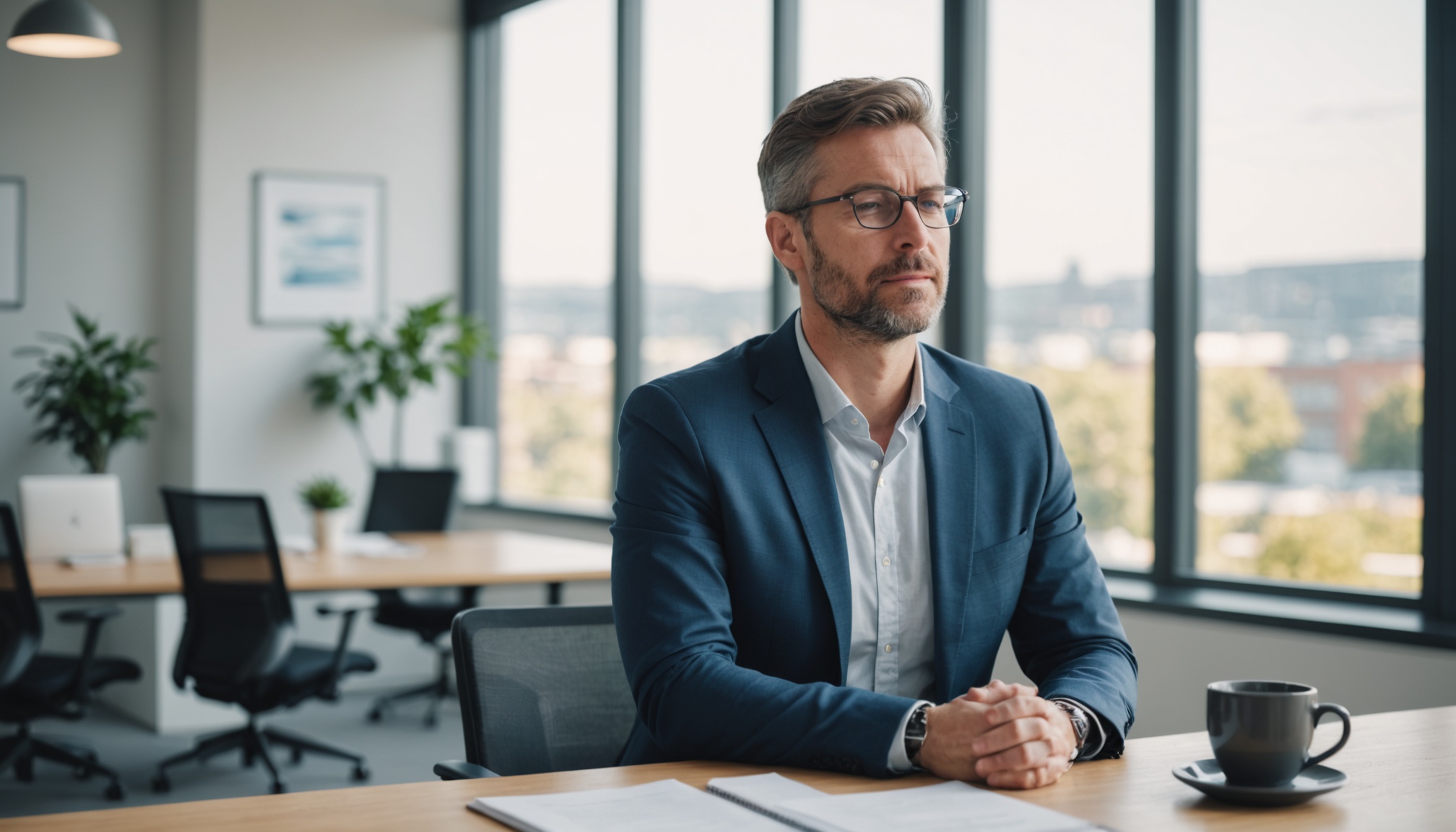 Professionnel prenant un moment de pause bien-être dans un bureau moderne et lumineux