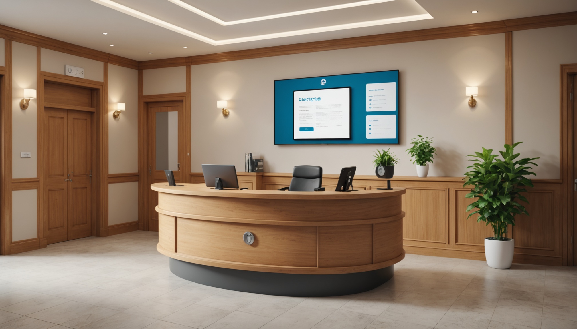 Accueil de mairie moderne avec ecran numerique pour les demarches des habitants