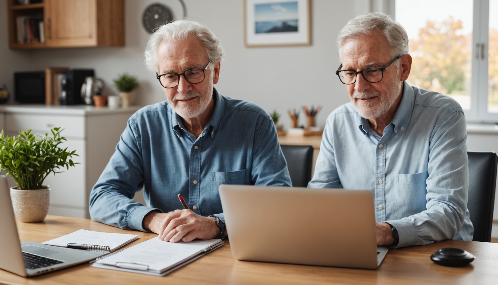 Personne senior en consultation retraite gratuite en visioconférence à domicile