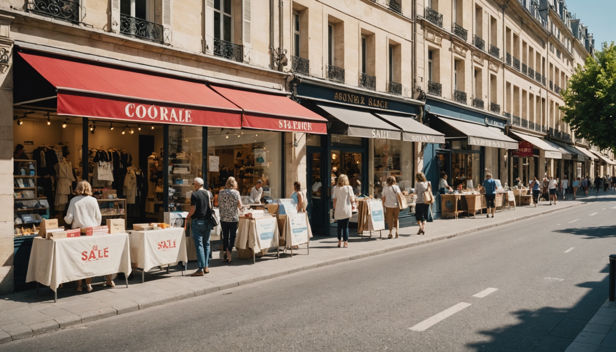 Commerces en soldes d'été illustrant l'écart entre indépendants et grandes enseignes face à la canicule