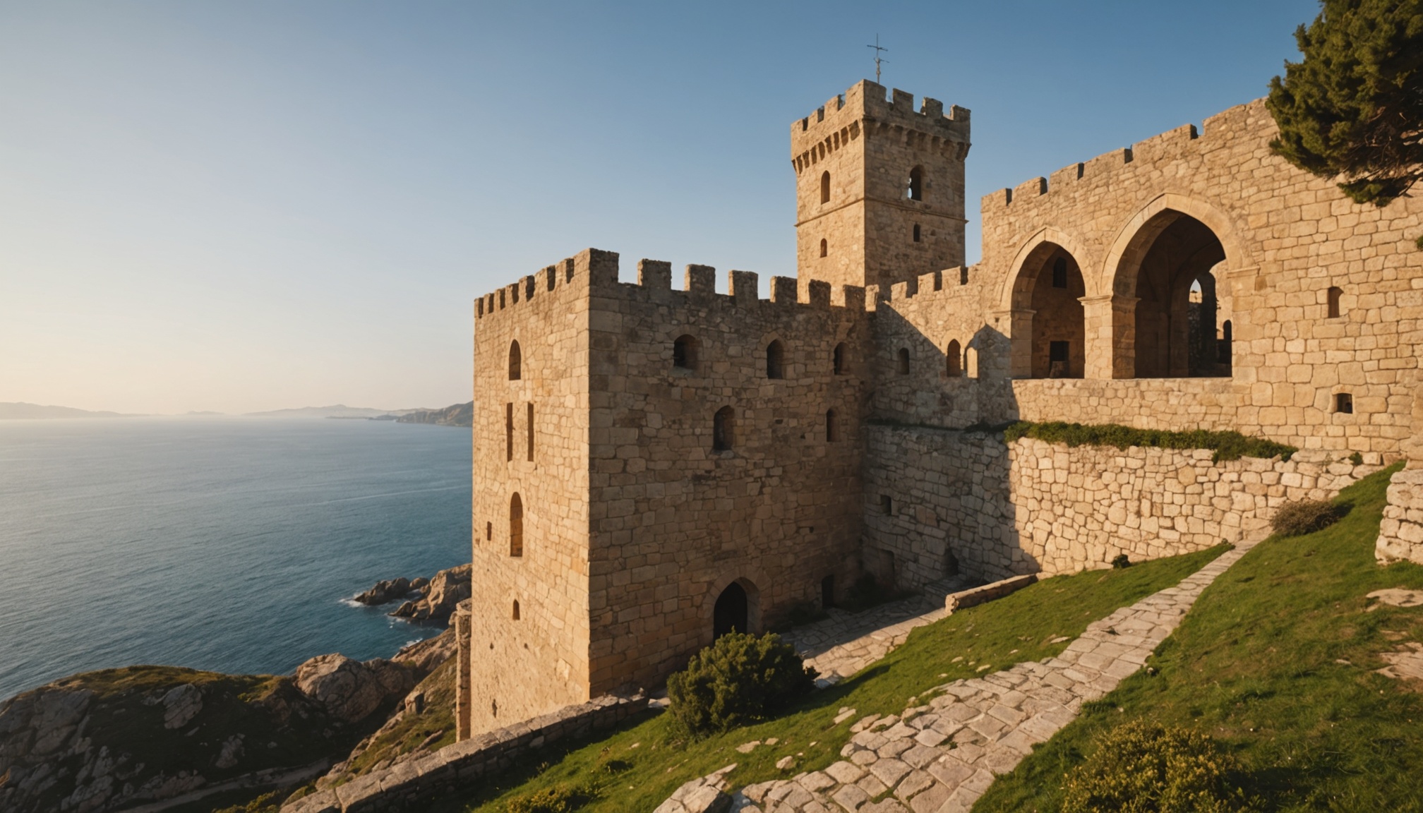 Tour-monastère fortifiée de l'abbaye de Lérins sur l'île Saint-Honorat au large de Cannes
