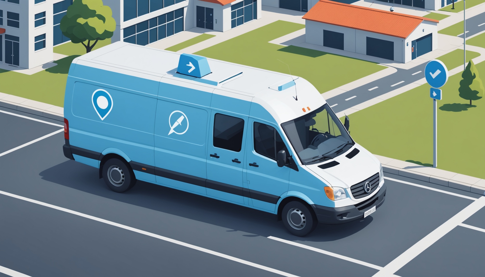 Illustration d'un véhicule de livraison et d'un smartphone affichant un itinéraire géolocalisé