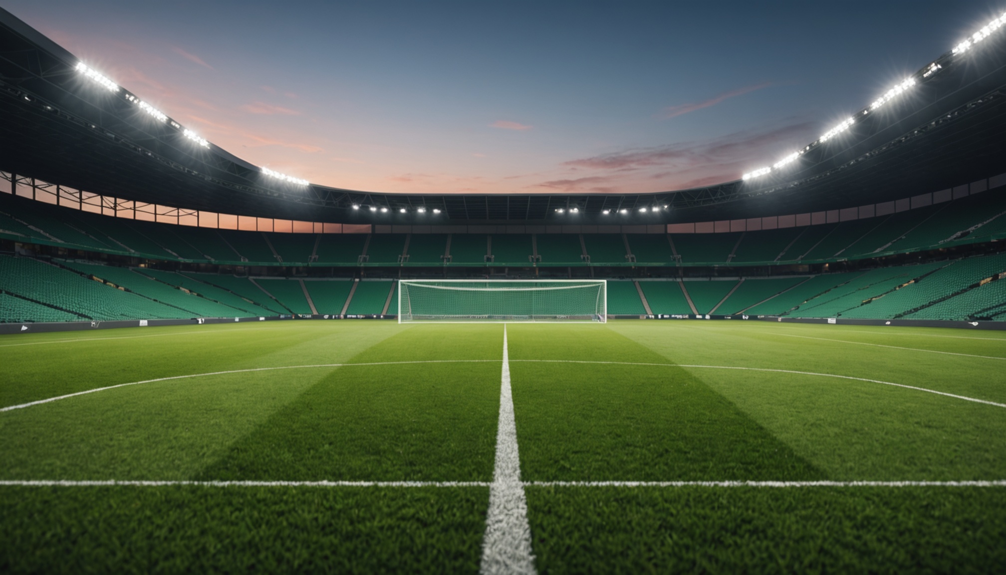 Illustration d'un trou insolite dissimulé derrière les cages d'un stade de football au crépuscule