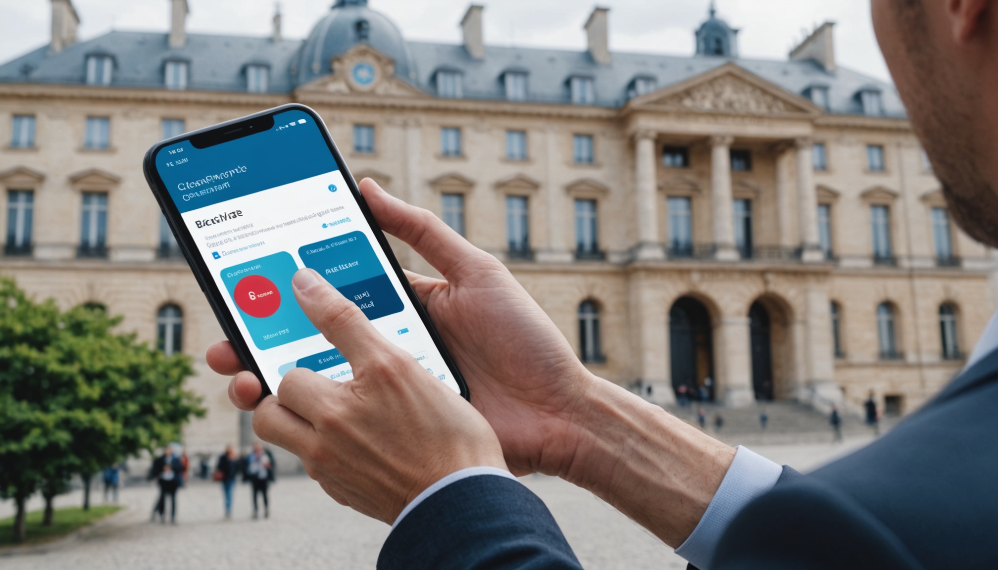 Personne utilisant une application d'administration publique sur smartphone