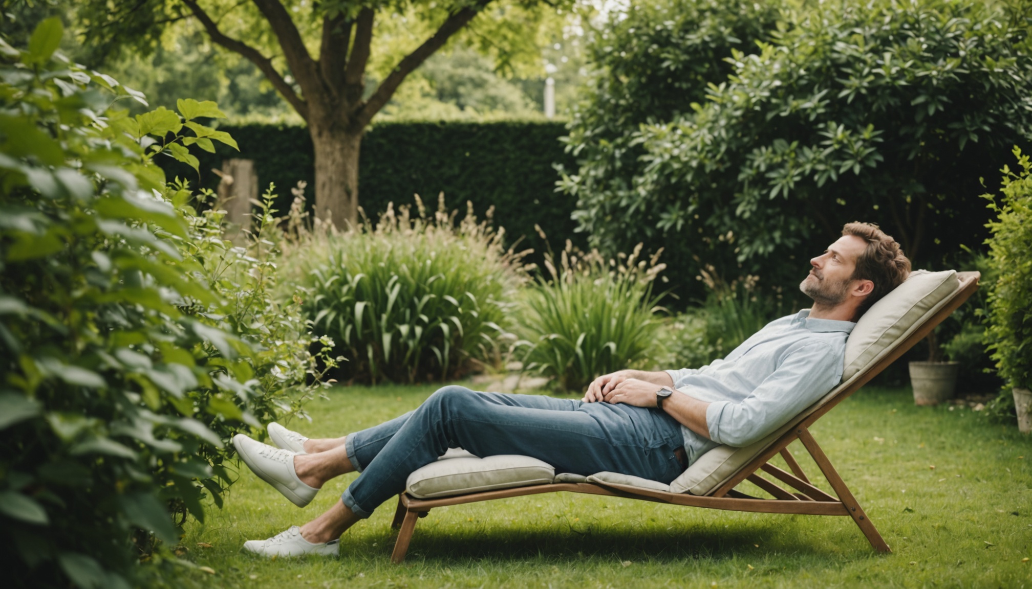 Scène de vie paisible en extérieur illustrant un art de vivre simple et naturel