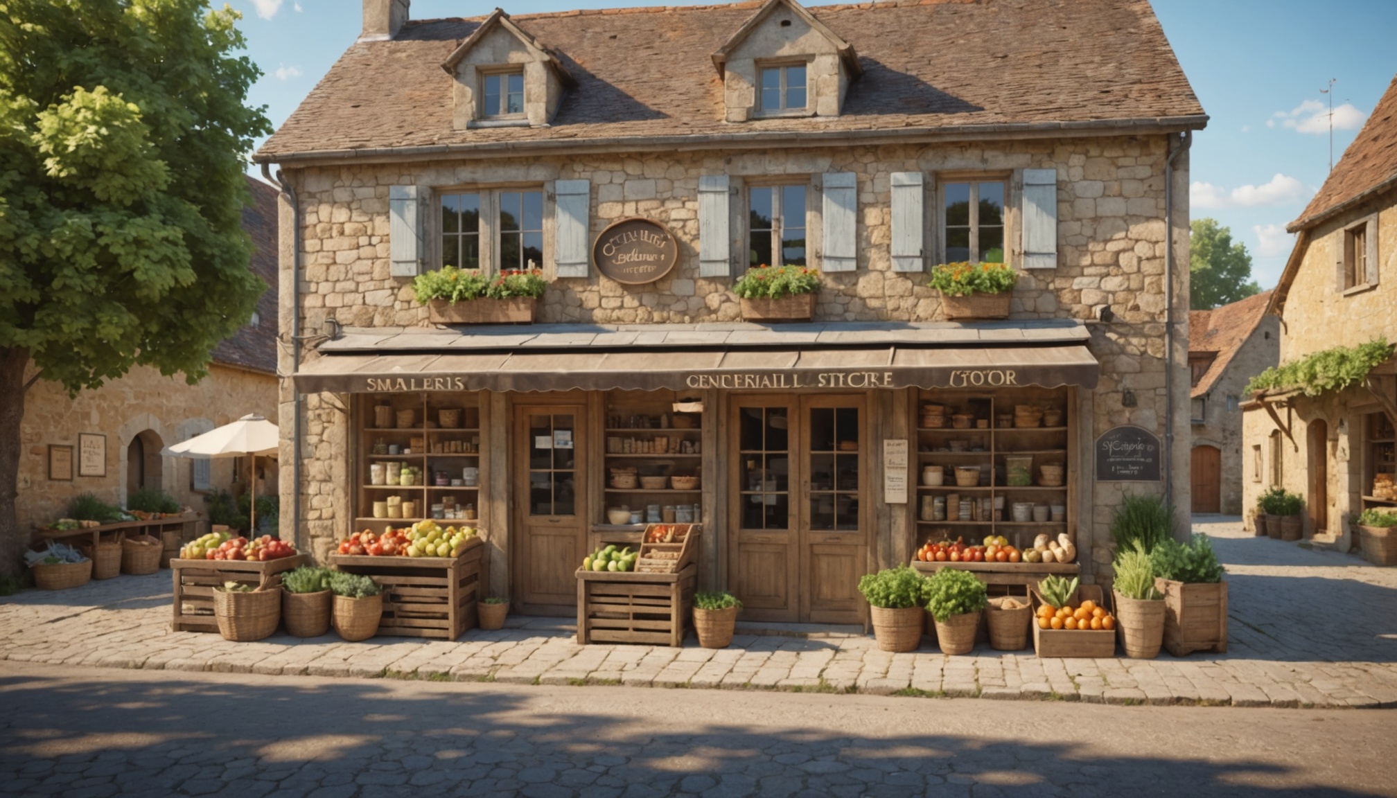 Épicerie multiservices dans un village rural français