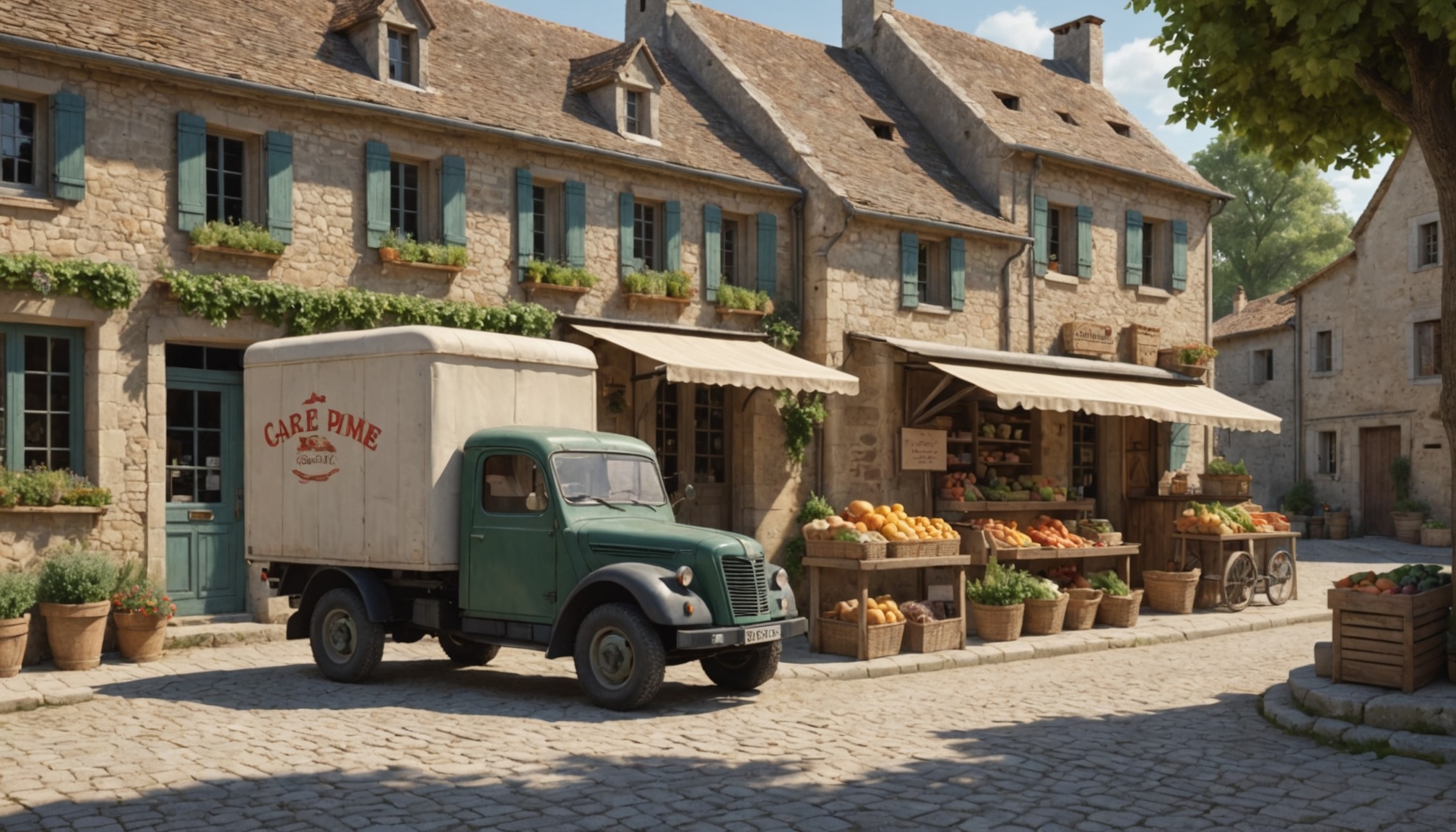 Camion-boutique itinérant desservant un village rural français, illustration des services de proximité